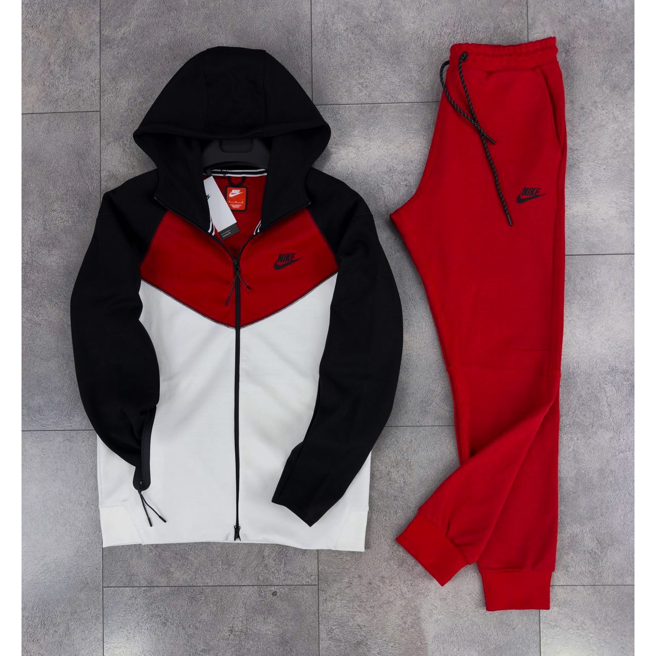  Мъжки спортен екип Nike Tracksuit Tech Fleece Red Black White